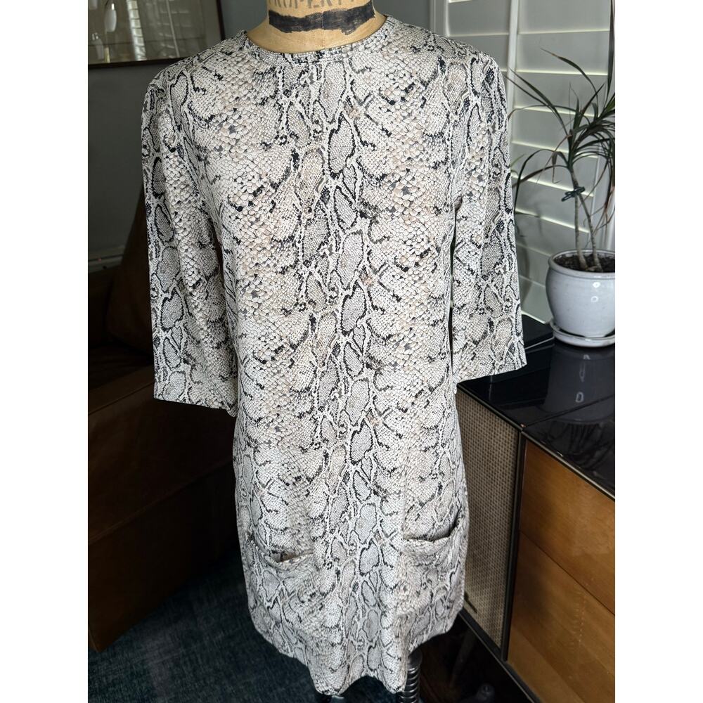 Equipment Femme Snake Print Shift Dress XXS Open Back Pockets